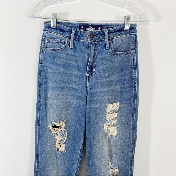Hollister 25‎ Ultra High Rise Mom Jeans Distressed Raw Step Hem Straight Leg - Picture 2 of 9
